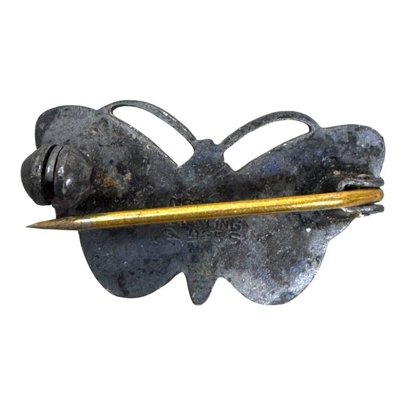 Vintage Aksel Holmsen Norwegian Sterling Silver Blue Enamel Butterfly Brooch Pin - Picture 2 of 5